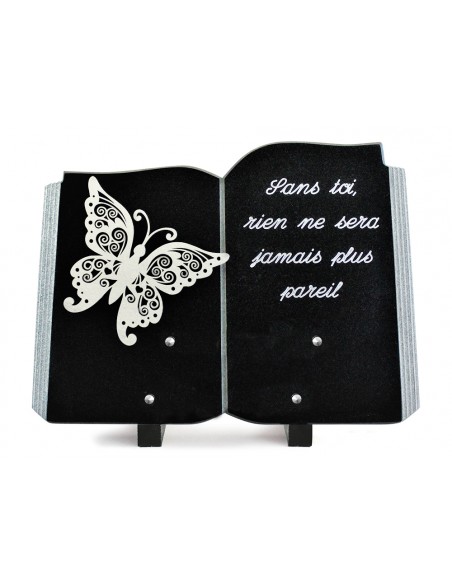 PLAQUE GRANIT LIVRE 25X35 INOX + TEXTE ARGENT