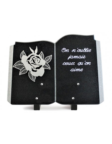 PLAQUE GRANIT LIVRE 25X35 INOX + TEXTE ARGENT
