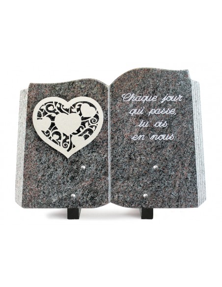 PLAQUE GRANIT LIVRE 25X35 INOX + TEXTE ARGENT