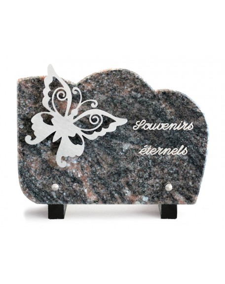 PLAQUE GRANIT NUAGE 15X21CM DECOR INOX +TEXTE ARGENT