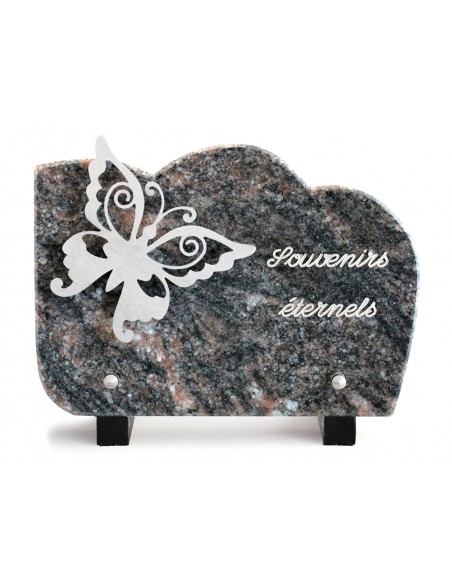 PLAQUE GRANIT NUAGE 15X21CM DECOR INOX +TEXTE ARGENT