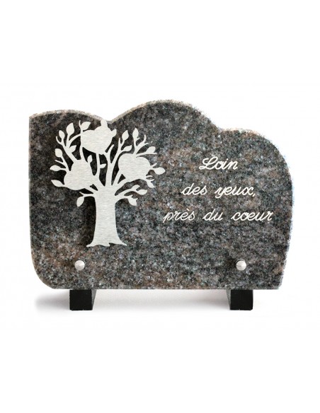 PLAQUE GRANIT NUAGE 15X21CM DECOR INOX +TEXTE ARGENT