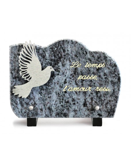 PLAQUE GRANIT NUAGE 15X21CM DECOR INOX +TEXTE ARGENT