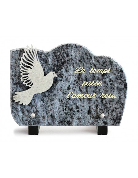 PLAQUE GRANIT NUAGE 15X21CM DECOR INOX +TEXTE ARGENT