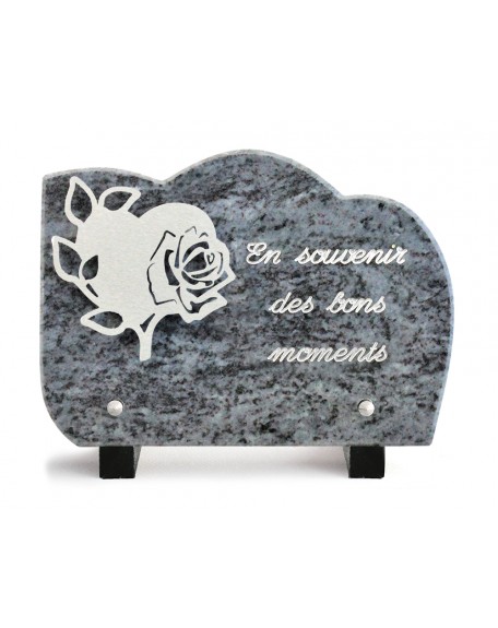 PLAQUE GRANIT NUAGE 15X21CM DECOR INOX +TEXTE ARGENT