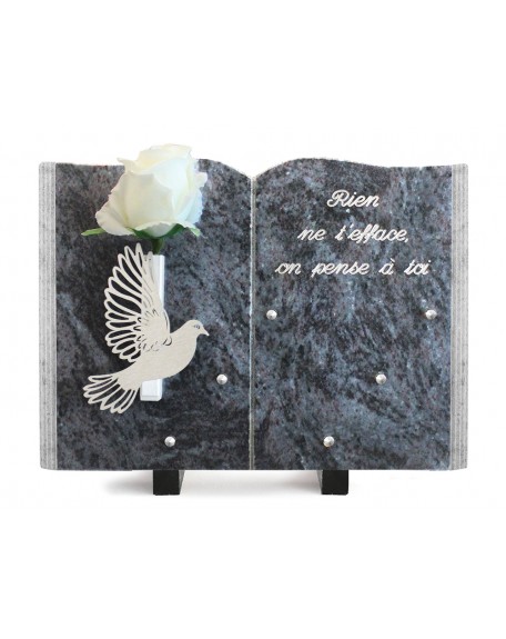 PLAQUE GRANIT LIVRE 25X35CM SOLIFLOR INOX +TEXTE ARGENT