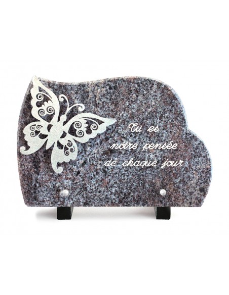 PLAQUE GRANIT NUAGE 17X25CM DECOR INOX +TEXTE ARGENT