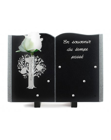 PLAQUE GRANIT LIVRE 25X35CM SOLIFLOR INOX +TEXTE ARGENT