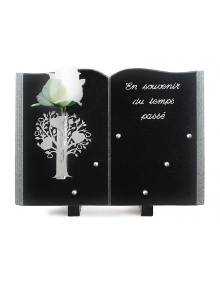 PLAQUE GRANIT LIVRE 25X35CM SOLIFLOR INOX +TEXTE ARGENT
