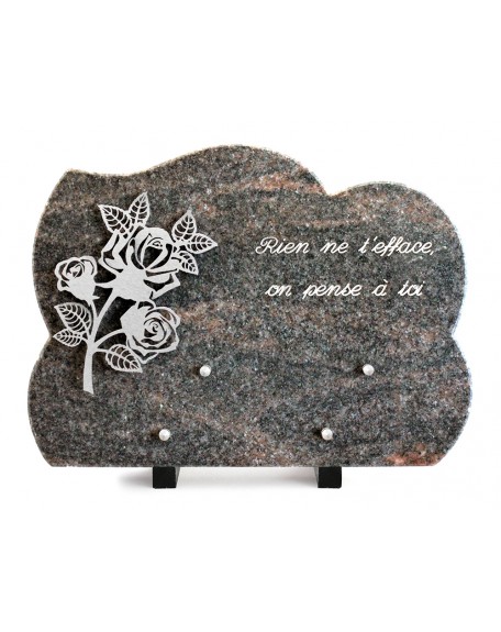 PLAQUE GRANIT NUAGE 25X35CM DECOR INOX +TEXTE ARGENT