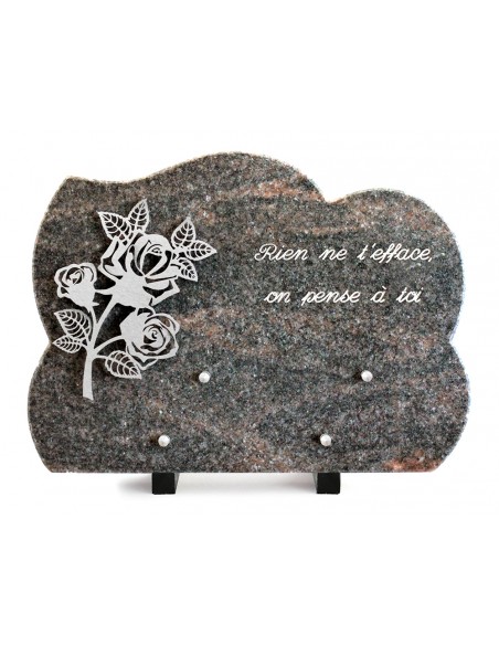 PLAQUE GRANIT NUAGE 25X35CM DECOR INOX +TEXTE ARGENT