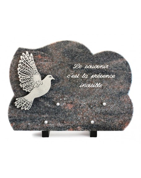 PLAQUE GRANIT NUAGE 25X35CM DECOR INOX +TEXTE ARGENT