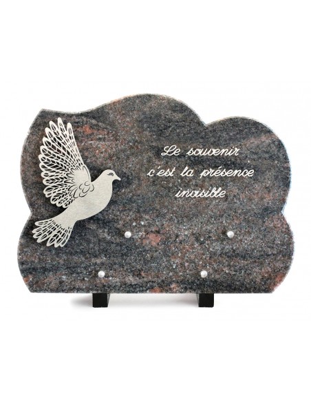 PLAQUE GRANIT NUAGE 25X35CM DECOR INOX +TEXTE ARGENT
