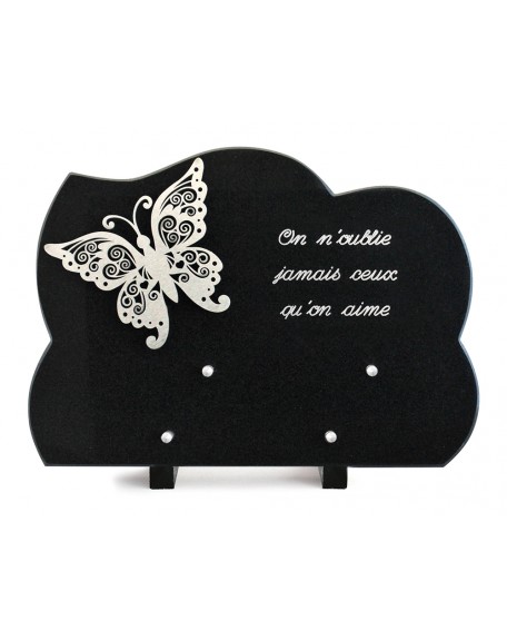 PLAQUE GRANIT NUAGE 25X35CM DECOR INOX +TEXTE ARGENT