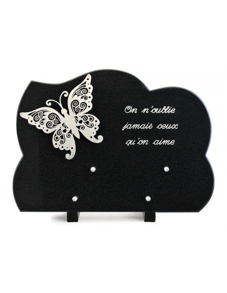 PLAQUE GRANIT NUAGE 25X35CM DECOR INOX +TEXTE ARGENT