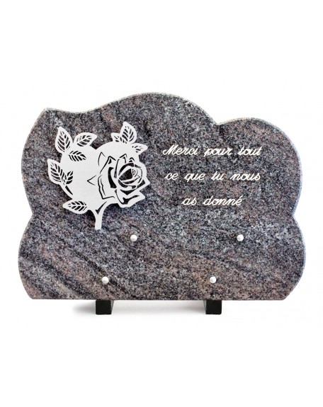 PLAQUE GRANIT NUAGE 25X35CM DECOR INOX +TEXTE ARGENT