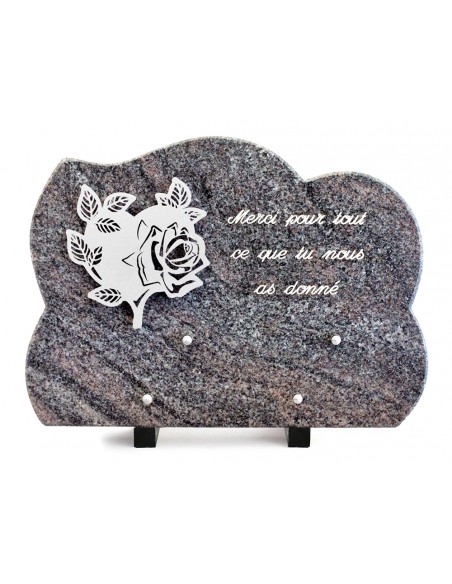 PLAQUE GRANIT NUAGE 25X35CM DECOR INOX +TEXTE ARGENT