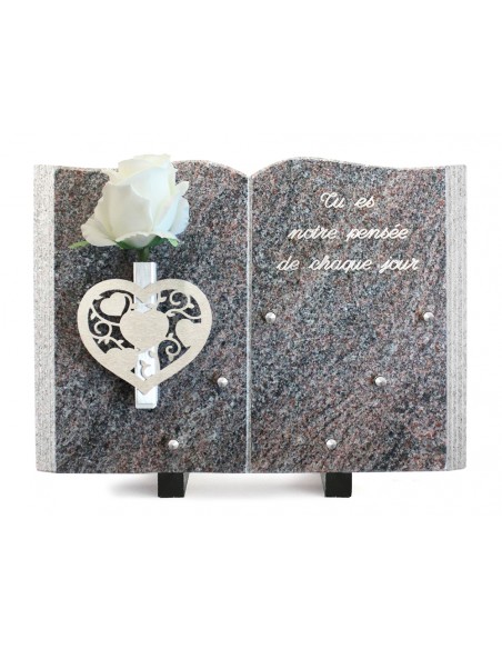 PLAQUE GRANIT LIVRE 25X35CM SOLIFLOR INOX +TEXTE ARGENT