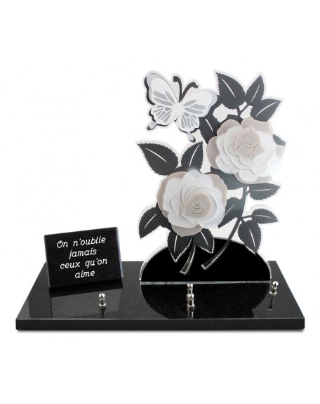 PLAQUE ALTU 32X40CM ROSES GRIS & BLOC TEXTE GRAVE