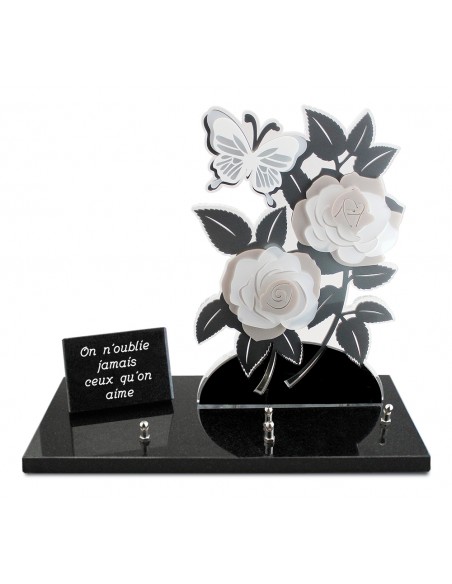 PLAQUE ALTU 32X40CM ROSES GRIS & BLOC TEXTE GRAVE