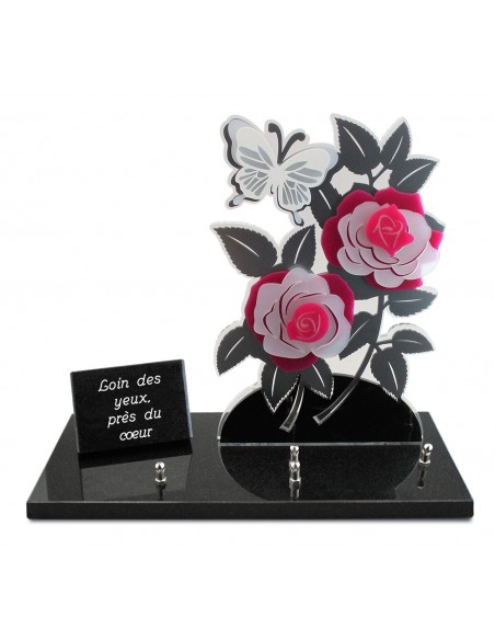 PLAQUE ALTU 32X40CM ROSES FUCHSIA & BLOC TEXTE GRAVE