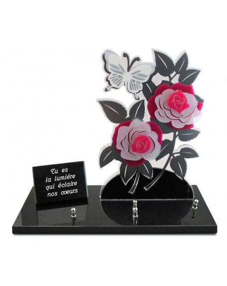 PLAQUE ALTU 32X40CM ROSES FUCHSIA & BLOC TEXTE GRAVE