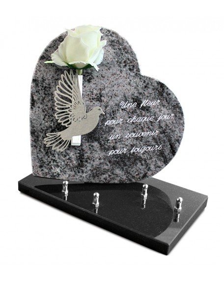 PLAQUE GRANIT COEUR 26X26CM SOLIFLORE INOX +TEXTE ARGENT