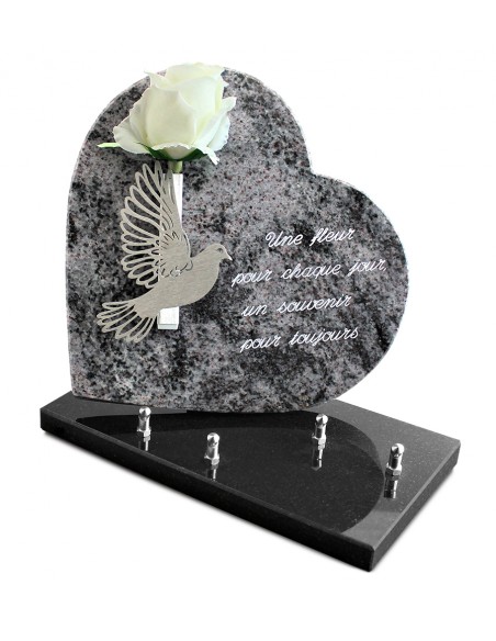 PLAQUE GRANIT COEUR 26X26CM SOLIFLORE INOX +TEXTE ARGENT