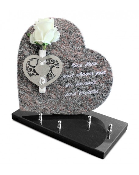 PLAQUE GRANIT COEUR 26X26CM SOLIFLORE INOX +TEXTE ARGENT