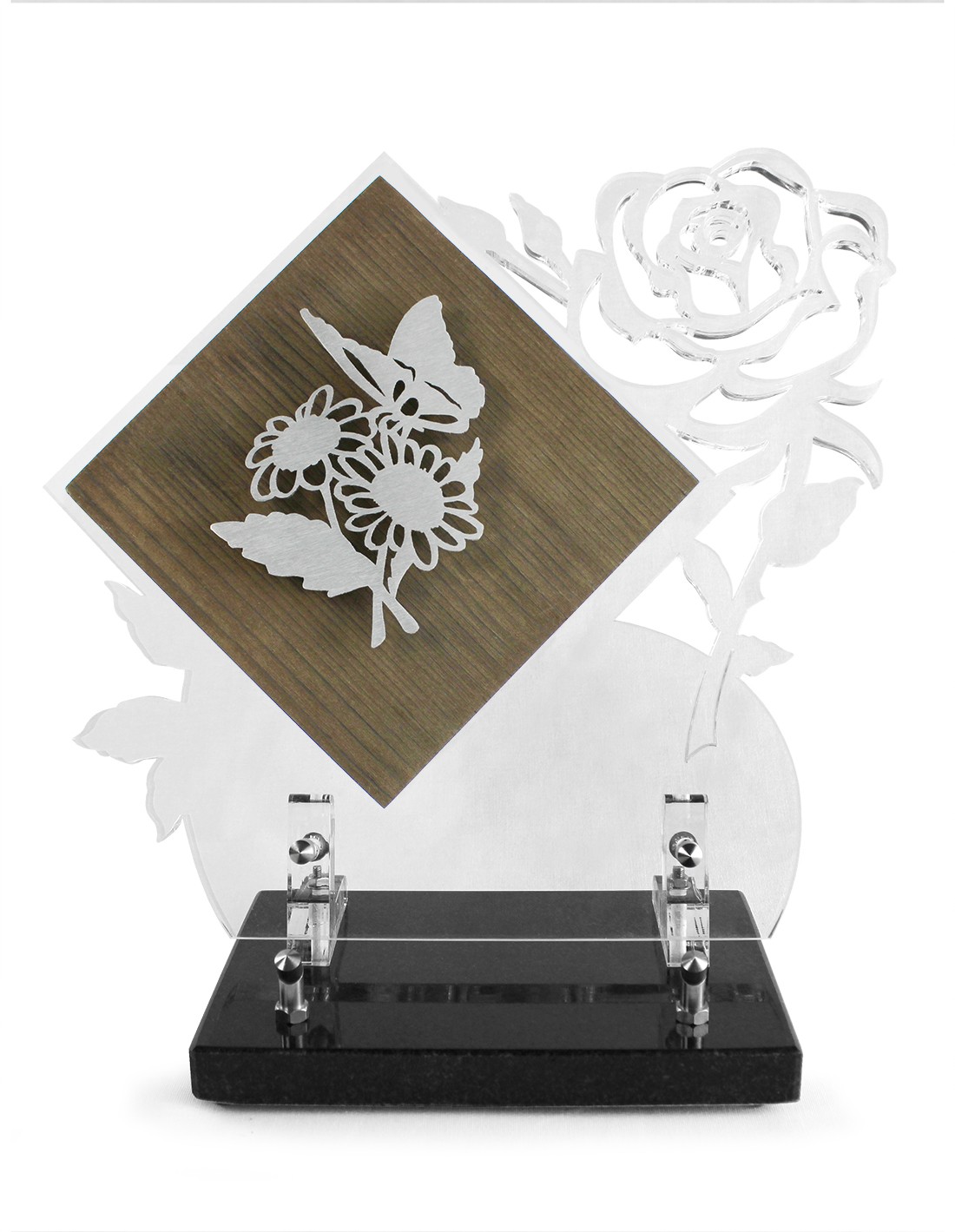 PLAQUE BOIS + MOTIF INOX 27X29CM